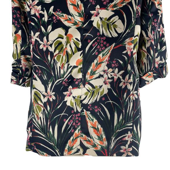 Zara Satin Floral Printed Open Front Long Blazer Jacket Women Green Size XS - Picture 9 of 10